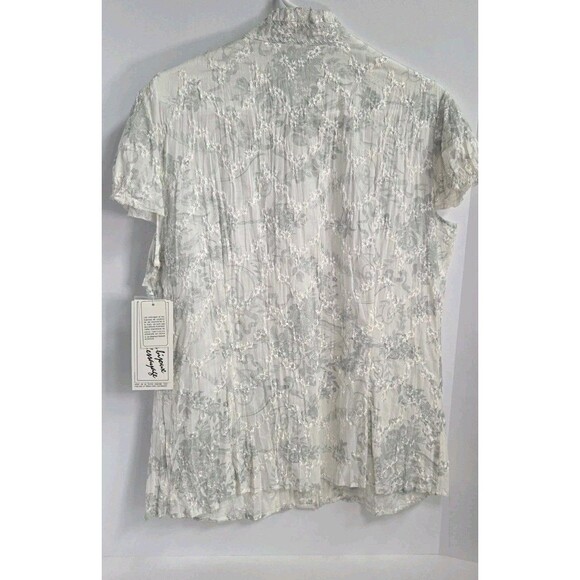Peter Nygard Women's Ivory Lacey Mandrin Coller Snap Closure Blouse Sz 12 NWT - Picture 2 of 12
